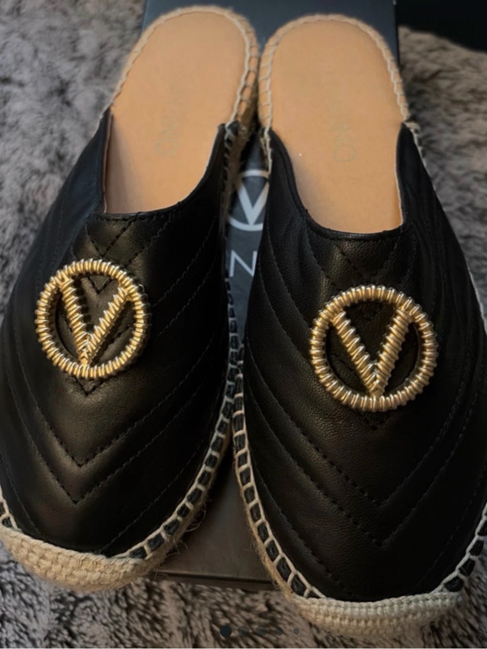 Valentino Clara Black Leather Espadrille Mules EU 38 / US 8